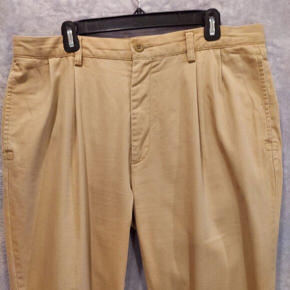 Nautica Mens 38Wx32L Tan cuffed Pleated trouser pants high rise Cotton Career - Picture 2 of 11